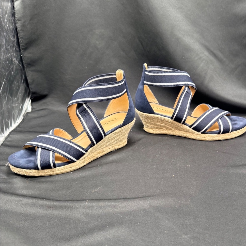 Talbots Navy White Striped Elastic Espadrille Wedge Sandals Womens 7 - Picture 4 of 6